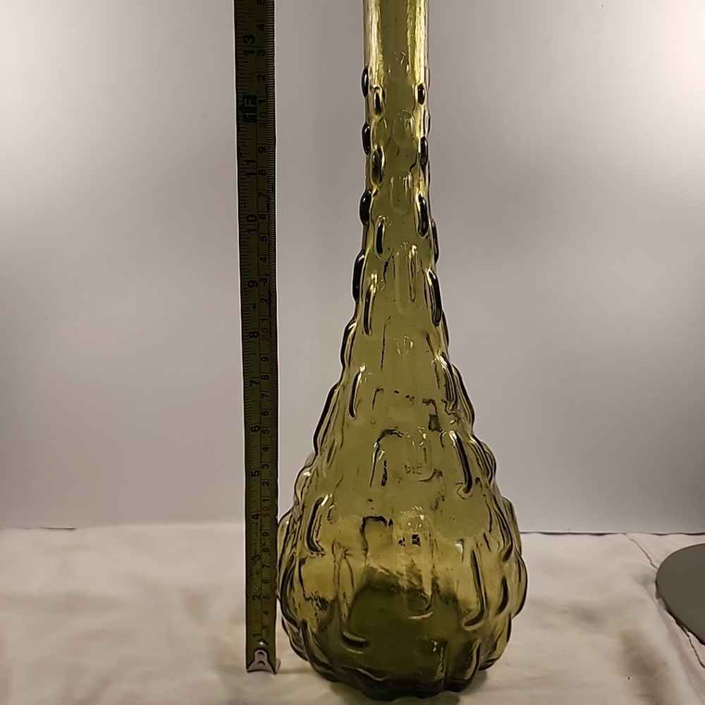 Vtg Empoli Glass Olive Green Genie Bottle Block Brick MCM 15” Italy NO STOPPER - Picture 8 of 13
